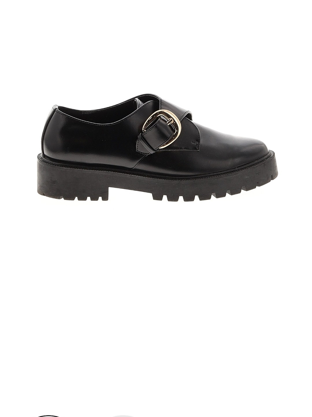 H&M Black Buckle Leather Lug-Sole Women's Loafers